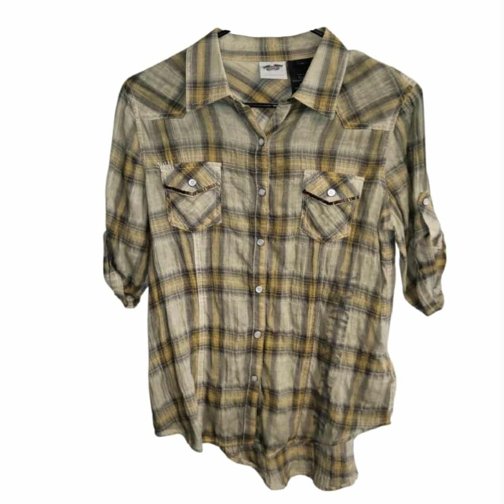 Harley-Davidson Short Sleeve Snap Button Shirt Beaded Cowgirl Country Biker